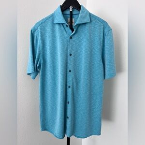 Like New! Johnnie-O Hangin’ Out Button Down M | Aqua Blue Performance Golf Shirt